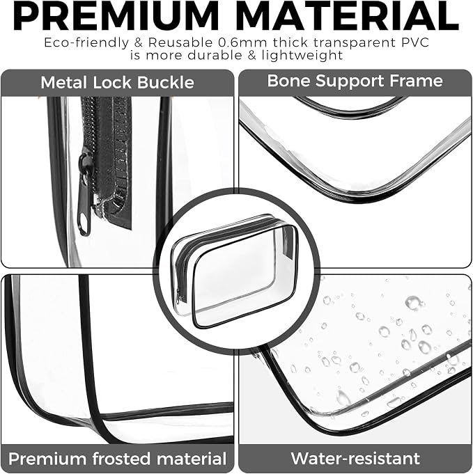 AURUZA Clear Makeup Bag,Portable Travel Toiletry Bags with Zipper, TSA Approved Clear Organizer Bags, PVC Cosmetic Pouch for Airport Airline Compliant - Image 4