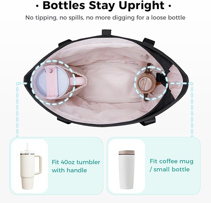 Ceneda Foldable Tote Bag for Women, Lightweight Work Bag with Dual Inner Cup Holders, Daily Handbag for Travel, Gym, Grocery | 40oz Tumbler Holder - Image 3