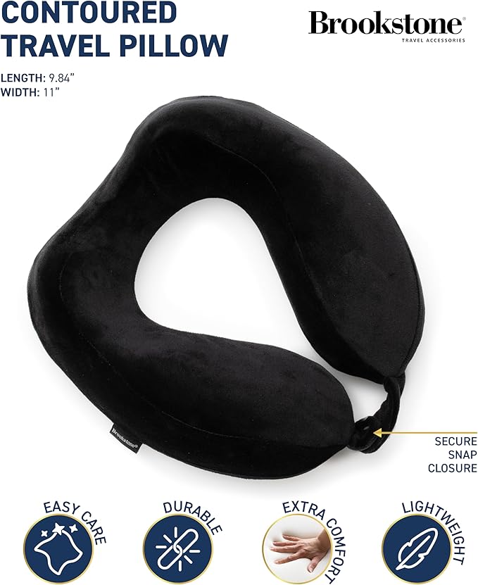 Brookstone Neck Travel Pillow Lightweight Contoured Memory Foam Support | Structured Shape Keeps Your Head Aligned While Seated, Soft Fleece Cover Feels Gentle Against Skin on Flights or Car Rides - Image 2