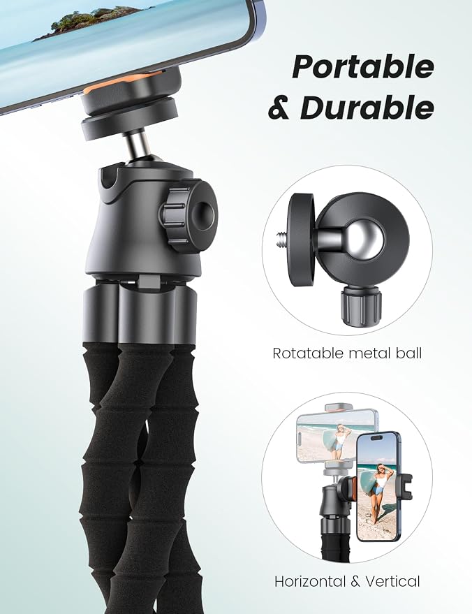 Phone Tripod with Light & Remote, 360° Rotating for Travel Use | LED light with 3 brightness levels, Fits smartphones & cameras. Great for tabletop & travel. - Image 5