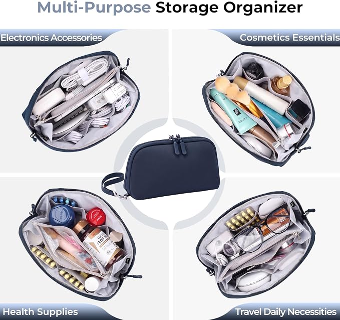 FYY Travel Cable Organizer - 8 Compartments, Lightweight, Water Repellent | With Wrist Strap, Portable Tech Pouch for Cord Charger, Travel and Business Trips Use, Soft Shell Nylon, Navy (Large) - Image 8