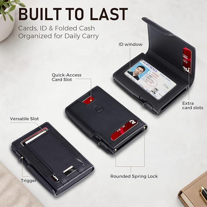 RUNBOX Wallet for Men 9-13 Cards RFID Blocking Slim Pop-Up Card Holder | Minimalist Aluminum Smart Wallet with ID Window, Compact Credit Card Holder, Stretchable Cash Slot, Birthday Gift for Men - Image 3