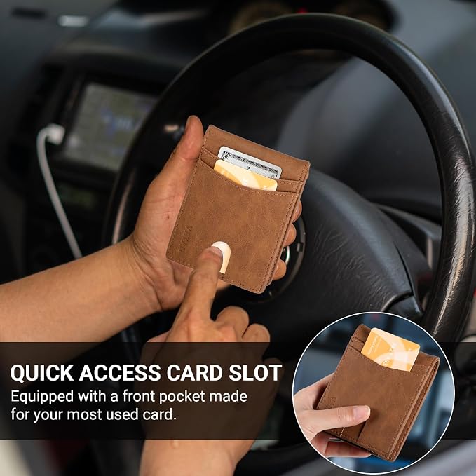 VATAN Wallet for Men Slim RFID Blocking Leather Credit Card Holder Wallet for 15 Cards, Bifold Minimalist Thin Wallet with 2 ID Windows & Cash Slot, With Gift Box (Crazy Horse Brown) - Image 6