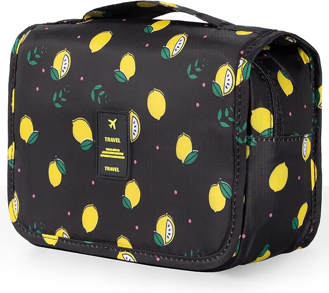 Travel Toiletry Bag for Women, Hanging Toiletry Bag with Multi-Pockets, Toiletry Bag for Traveling Easy Clean, Travel Organizer Bag Black-Lemon by Yeegras