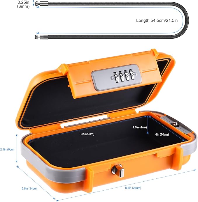 Portable Safe Box with Code, [Waterproof Anti-Theft ]Travel Safe, Combination Security Case Lock Box with Removable Wire Rope, for Home, Cars, Office, Vacation (Orange) - Image 3