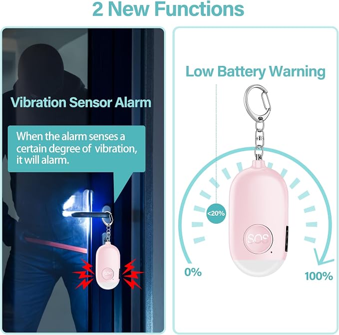 Hion Personal Safety Alarm for Women, 3 Pack Rechargeable 130dB Self Defense Alarm Keychain with LED Flashlight, Emergency Safe Sound Security for Children Elderly, Black+Pink+Blue - Image 3