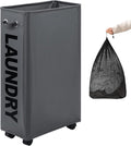 DOKEHOM 29" Enlarged Slim Rolling Laundry Basket Hamper on Wheels, Grey | Collapsible tall laundry hamper with removable mesh wash bag. Foldable narrow corner clothes storage bin for small spaces by DOKEHOM