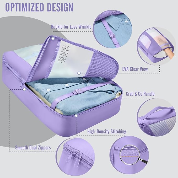 Veken 10 Set Packing Cubes for Travel Essentials,Anti-Wrinkle Buckled Suitcase Organizer for Shoe & Toiletry Bag,Carry On Luggage Bag with 99+ Count Mesh Holes for Airplane & College Dorm Accessories - Image 4