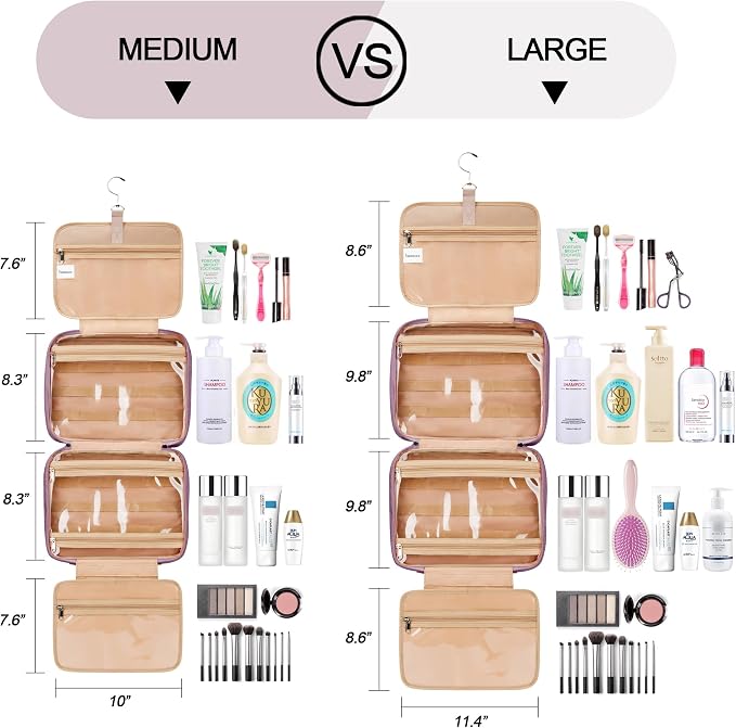 Travel Hanging Toiletry Bag for Women, Extra Large Makeup Bag, Holds Full-Size Shampoo, with Jewelry Organizer Compartment, Waterproof Cosmetic Bag, Toiletries Kit Set with Trolley Belt, Dark Purple - Image 3