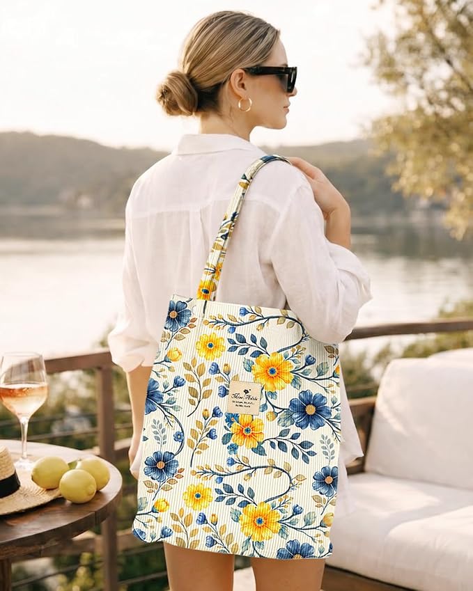 Miss Adola Designer Corduroy Tote Bag for Women | 3 Magnetic Buckles, Aesthetic Pattern, Reusable, Soft, Roomy Carry for Work, Travel, Grocery Runs - Image 2