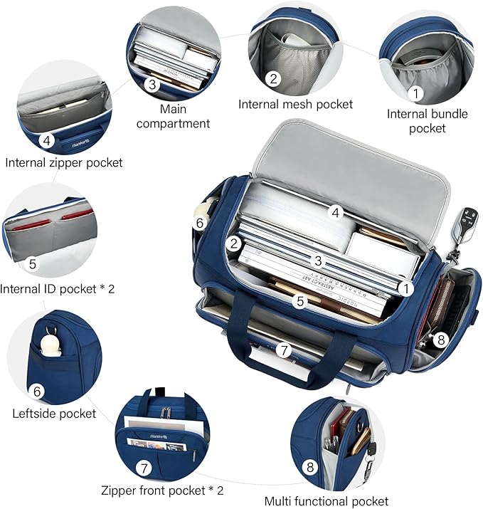 Hanke Small Underseat Carry On Luggage Bags for Travel with 10 Pockets. | Airline Approved Foldable Personal Bag w/ Luggage Sleeve; Tote Duffle & Bento Bag, Flight Attendant Weekender for Men & Women - Image 3