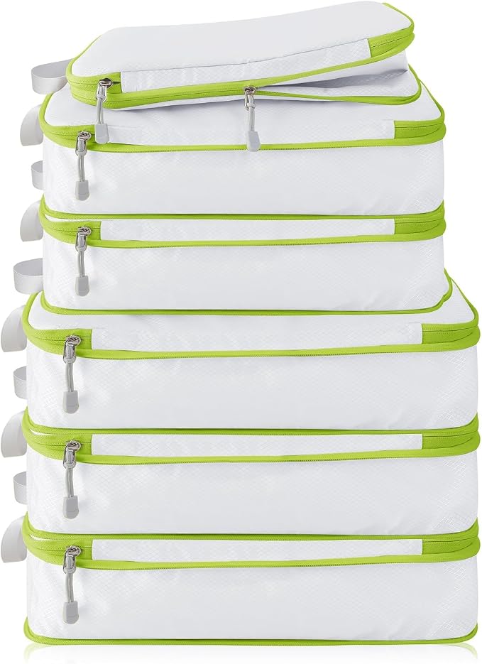Compression Packing Cubes, 6 Set Packing Cubes for Travel Compression, Lightweight Compressible Package Organizer for Carry On and Suitcases, White and Green - Image 8