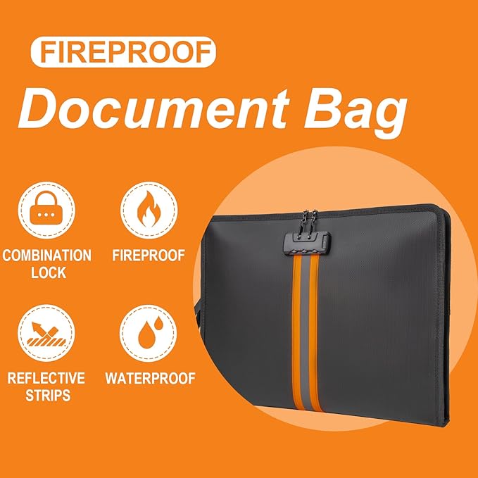 Fireproof Document Bag with Lock，15"×11" Fireproof Money Bag，with Zipper and Lock，Suitable for Tablets, A4 Documents, Cash, Mobile Phones, - Image 6