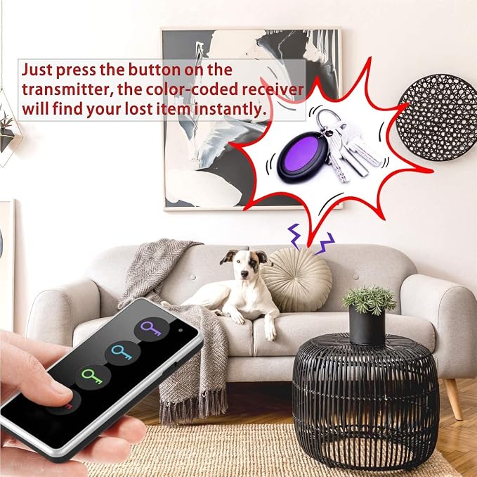 Reyke Key Finder with Sound, 131ft RF Remote Finder, 4 Receivers | 80dB+ RF Remote Control Finder With 1 Transmitter and 4 Receivers for Keys, Wallets, Phones, Glasses and Pet Collars - Image 3