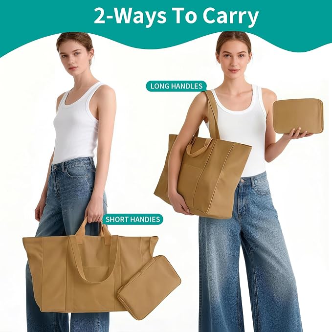 20" 12 Gal Extra Large Canvas Travel Tote Bag with Zipper | Oversized foldable lightweight tote, dual handles, big weekender carry tote for travel, shopping, overnight trip - Image 7