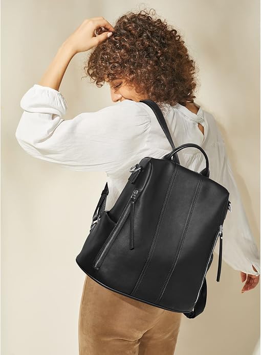 S-ZONE Leather Backpack Purses for Women Antitheft Rucksack Shoulder Bag Medium | Genuine Leather, Medium Fits 9.7-inch Tablet, for Work Travel Daily Commute, Multi Pockets, Adjustable Dual Straps - Image 7