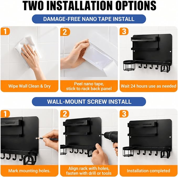 Metal Bedside Wall Shelf,【No Drill】 Wall Organizer for Dorm Teen Room Decor | Floating Bedside Shelf Wall Mount Nightstand for Bedroom, Loft Bed, Bunk Bed, Small Room Stuff, Teen Girl, RV Shelves, Dorm - Image 8