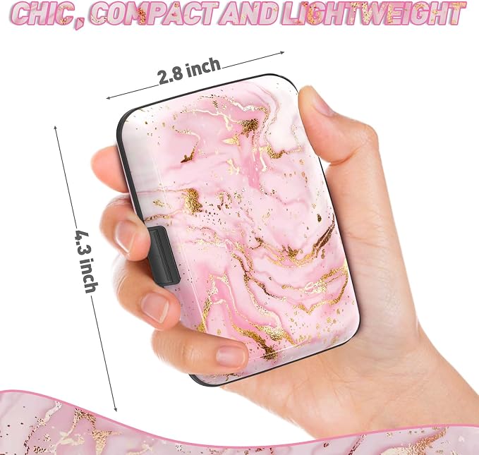 ToLuLu Credit Card Holder, Pink Marble Mini RFID Small Aluminum Card Wallet | Blocking Slim Metal Business Card Case, RFID Blocking Front Pocket Wallet Hard Case Durable CC Holder for Women Girl - Image 3