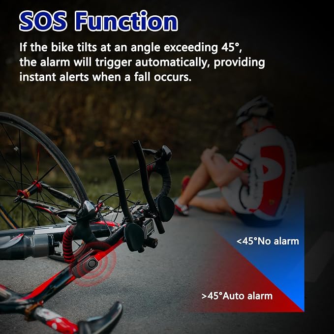 Wireless Bike Alarm with Blue Light Remote | 113dB Vibration Motion Sensor Alarm,IP65 Waterproof,7-Level Sensitivity,SOS Alert,for Bicycle,Motorcycle,Scooter - Image 4