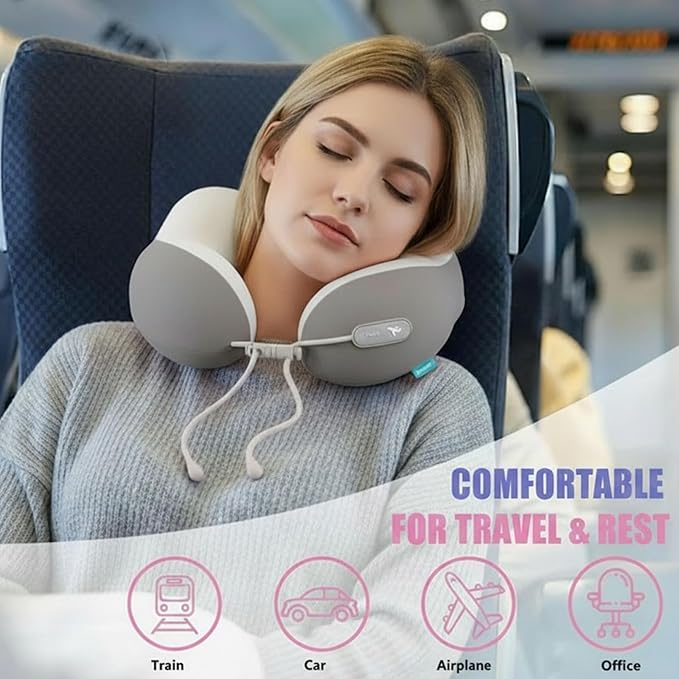 Travel Pillow with Cool Material,Neck Pillow for Traveling 100% Pure Memory Foam,Travel Neck Pillow with Hard Case, Airplane Pillow for Traveling,Travel Essentials (Grey) - Image 2