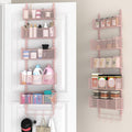 VyGrow Over The Door Organizer, Metal Door Organizer Hanging with 5 Adjustable Baskets and Coat Hook, Behind The Door Storage for Bedroom Closet Bathroom Pantry Cabinet Kitchen, Pink by VyGrow