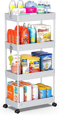 SPACEKEEPER 4 Tier Rolling Cart, Bathroom Cart Organizer with Wheels, Gray | Mobile Storage Cart for Laundry Room Organization,Kitchen,Office,Bathroom, Utility Cart for Snack,Craft,Art,Makeup,Nail,Toys by SPACEKEEPER