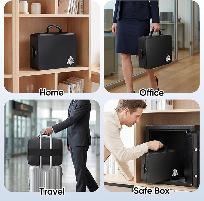BALEINE Fireproof Document Box with Lock, Portable Fireproof Document Bag Waterproof Fire Proof File Boxes for Documents, File Organizer Box for Important Paperwork (Black, 15''x11''x4'') - Image 9