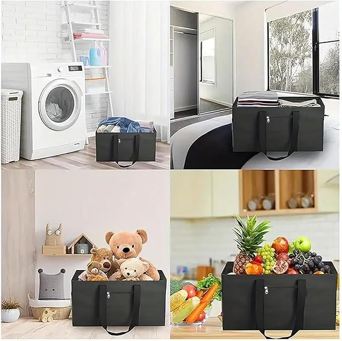 Extra Large Utility Tote Bag - Reusable Grocery Bags Foldable Heavy Duty | Large Shopping Tote 4 Pockets & Reinforced Handles, Water-Resistant Collapsible Tote for Beach, Picnic, Car Storage - Image 6