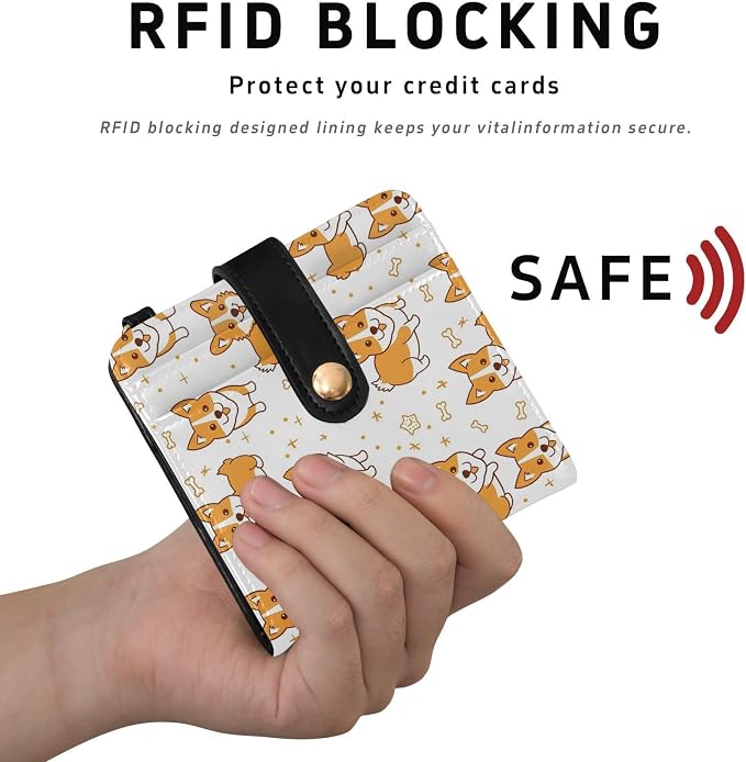 Vector Art Cute Corgi Women's Wallets RFID Blocking,Credit Card Holder Bifold Wallet,Slim Card Cases,PU Leather Travel Wallet for men Girls - Image 4