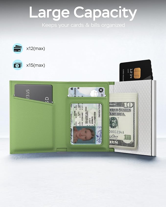 Slim Wallet Women for Air tag - RFID Blocking Small Compact Travel Credit Card Holder Wallet for Women, Smart Pop up Minimalist Card Case, Capacity 10+ Cards, Cash Slot, ID Window - Image 4