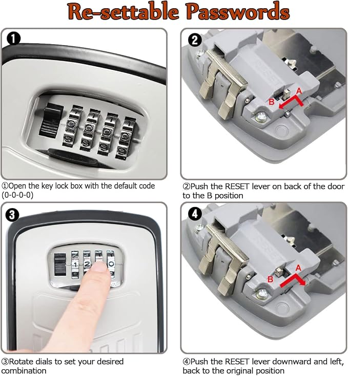 Extra Large Key Storage Security Lock,V-Resourcing Re-settable 4 Digit Combination Lock Box with Removable Chain,Share and Secure Keys for Home,Office,Garage etc - Image 7