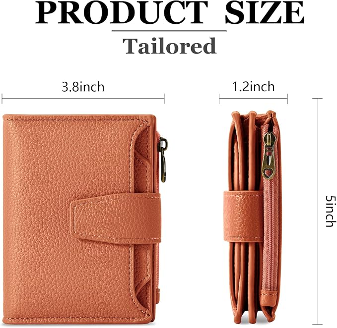 Small Wallet Women RFID Blocking Soft Leather Bifold Compact Card Holder Wallet for Women with Zipper Coin Pocket 4 ID Window - Image 3