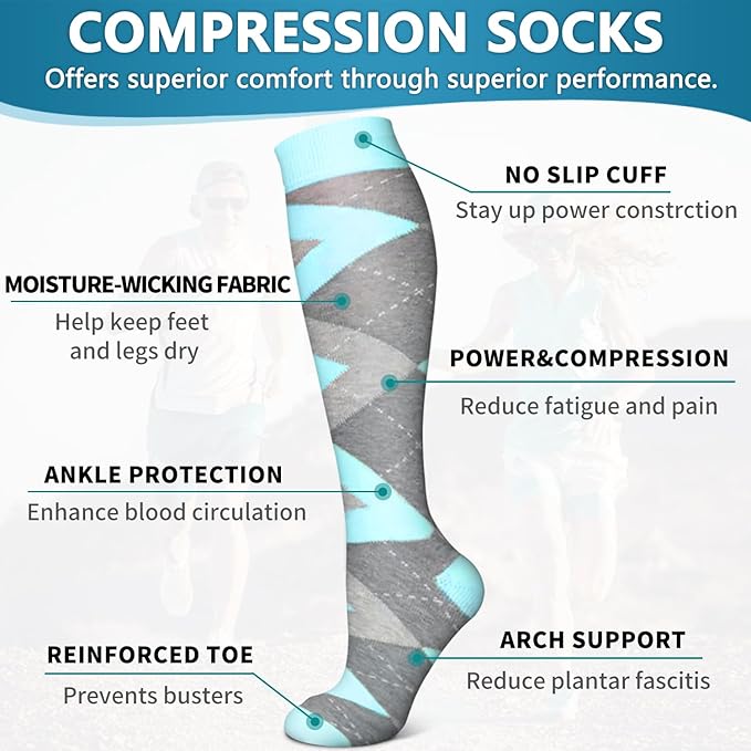 6 Pack Copper Compression Socks for Women and Men Circulation-Best Support for Medical,Running,Nursing,Athletic - Image 5