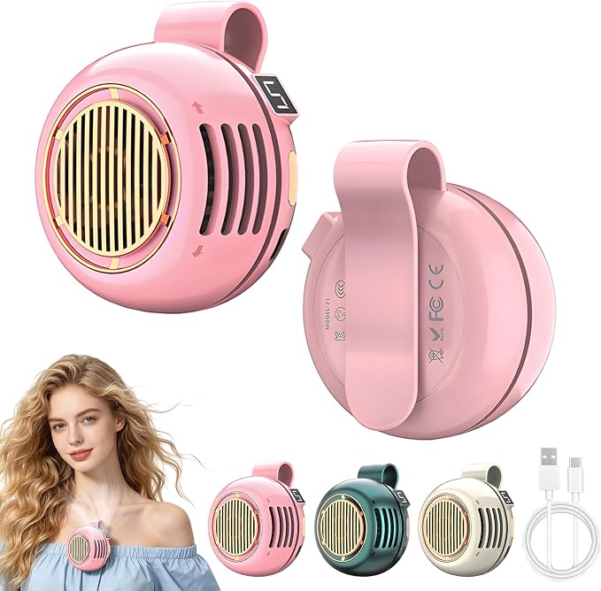 Portable Silent Mini Bladeless Fan Clip On, Mini USB Rechargeable 360° Rotatable Fan, 2026 New Adjustable 3-Speed Suspended Whirlwind Cooler Fans for Outdoor & Travel & Office (Pink) by Linyuant