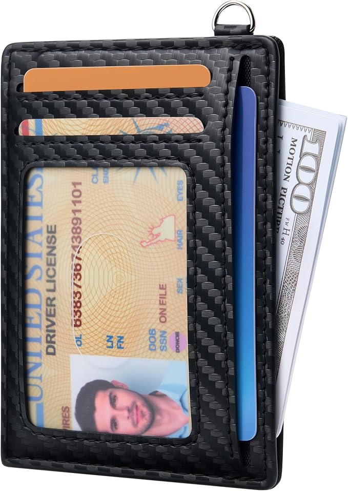 Mayski Slim Wallet, Credit Card Holder for Women, Minimalist Front Pocket RFID Blocking Card Cases, Small Wallet Women Men(Carbon Fiber Black) - Image 2