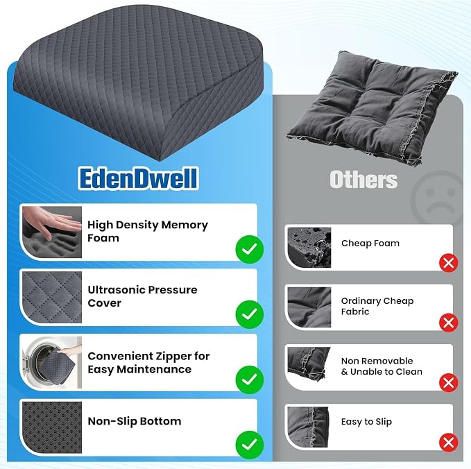 Seat Cushion, Office Chair Cushion, Chair Pad, Large, Gray, Large | Memory Foam, Washable Cover, Non-slip Bottom, Portable Handle, for Office, Home and Car - Image 4