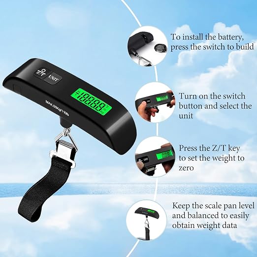 Luggage Scale, 110lb/50kg Portable Luggage Weight Scale, Black | Unit Conversion,Automatic overload,Low battery warning modes,LED Display,for Weighing Luggage, Backpacks, Fruits and Pets - Image 5