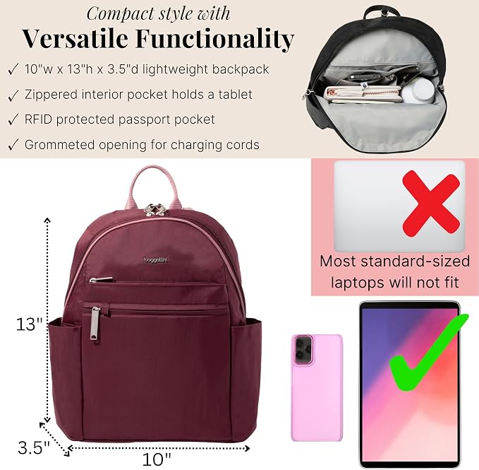 Baggallini Securtex® Anti-theft Vacation Travel Backpack 10x13 Daypack w/Locking Zippers & RFID Wallet Slash-Resistant - Image 4