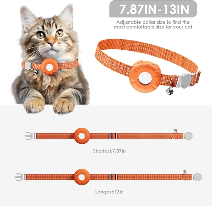 Cat Tracker, GPS Tracker Compatible with Apple Find My App(Only iOS), Waterproof Cat Tracker Collar with Bell and Safety Elastic Buckle, No Monthly Fee, Territory & Location History (Orange) - Image 4