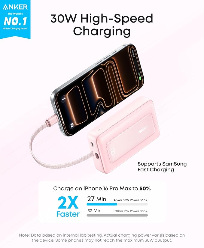 Anker Power Bank,10,000mAh 30W with USB-C Travel Essential Portable Charger | 30W Portable Charger with USB-C Input and Output, Travel-Essential Phone Power Bank for iPhone 17 / 16, Galaxy, and More - Image 2