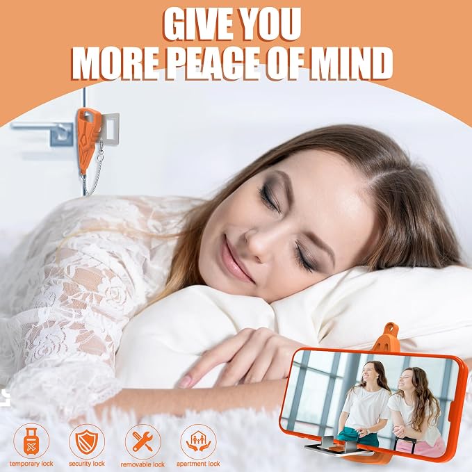 Multifunctional Portable Door Lock, Hotel Door Locks for Travelers or a Cell Phone Stand, Upgrade Lock for Door, Prevent Unauthorized Entry, Apartment Essentials(Orange) - Image 8