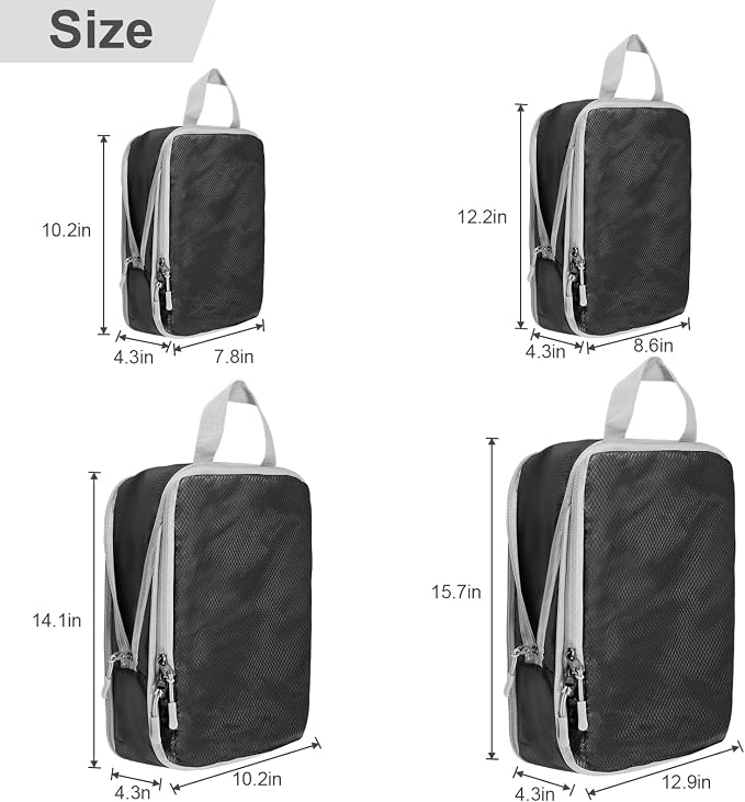 Compression Packing Cubes, Ultralight Packing Cubes for Carry on Suitcase, Travel Packing Essentials for Suitcase Organizer Bags Set, Durable Travel cubes for Luggage (Black, Set of 4) - Image 3