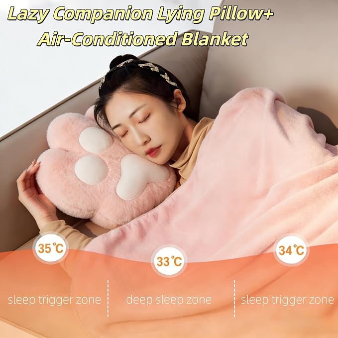 RYOLOY Cat Paw Warm Hand Pillow,with 66 * 35Inch Travel Blanket,2 in 1 Travel Pillow and Blanket Set,for Car Office Camping Essentials (Pink) - Image 4