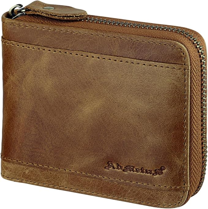 Admetus Mens RFID Blocking Wallets Zipper Leather Wallet for Men Bifold RFID Card Holder by Admetus