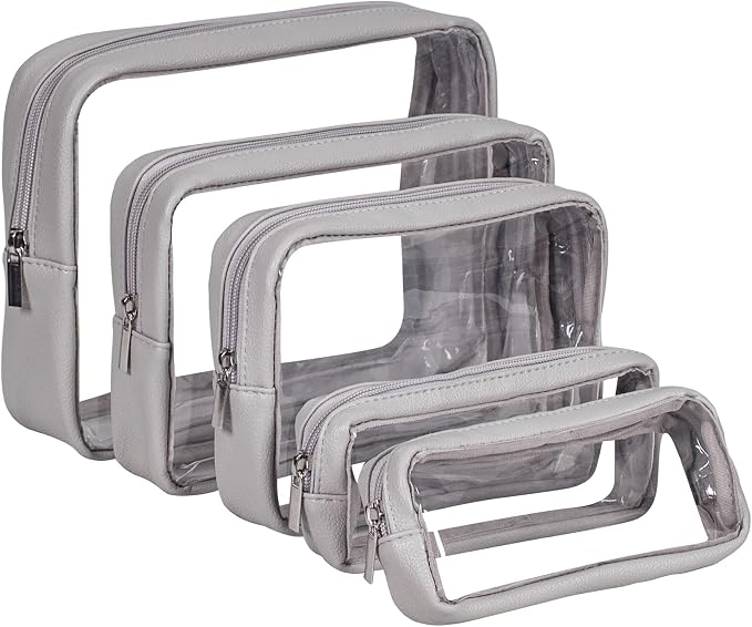 Remobia Hicol TSA Approved 5-Piece Diaper Bag Organizer Pouch Set Clear Waterproof TPU Kids Toiletry Storage Set Travel Packing Clutch Cube Bags for Baby Nursing (Light Gray) by Remobia+Hicol
