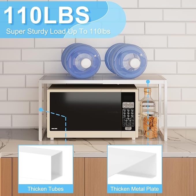 Expandable Kitchen Storage Shelves,110LBS Heavy Duty Metal Shelving Units and Storage For Small Appliance, Adjustable Stackble Storage Shelf Organizer For Kitchen Cabinet Pantry Warehouse Garage,White - Image 3