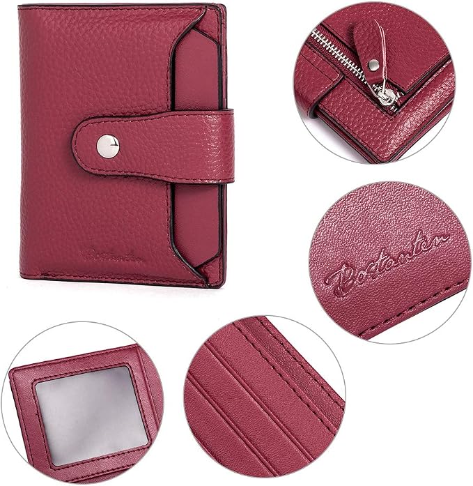 BOSTANTEN Leather Womens Wallet Small RFID Blocking Credit Card Holder | Removable ID Window, Zipper Coin Pocket, Bifold, Minimalist, Fits Small Purses, Daily Use, Ladies Gifts, Red - Image 6