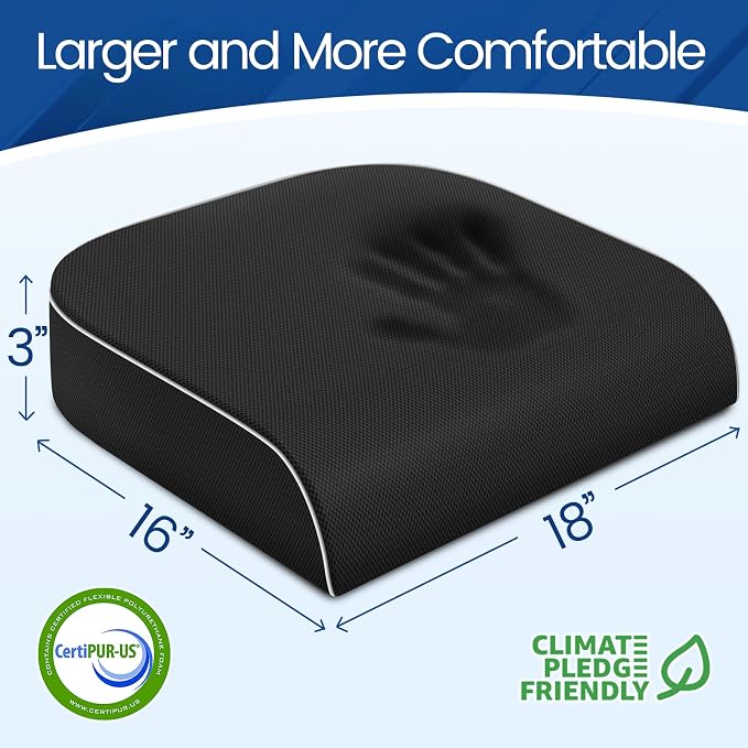 SweetSlubr Seat Cushion, Chair Pad, Memory Foam Large Cushion | Office Chair Cushion for Tailbone Pain Relief, Non-Slip Cover, Soft Support for Office Chair, Car Seat, Airplane,Large/Black - Image 2