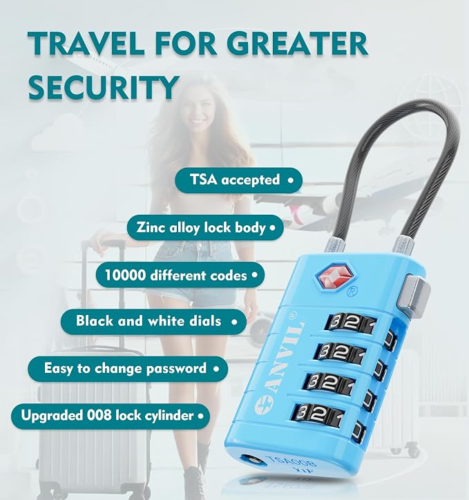ANVIL TSA Approved Luggage Locks with Search Alert Indicator, 4-Digit Combination Suitcase Lock, Advanced TSA008 Core Heavy Duty Anti-Theft Travel Lock for Double Zippers, Backpacks - Image 5