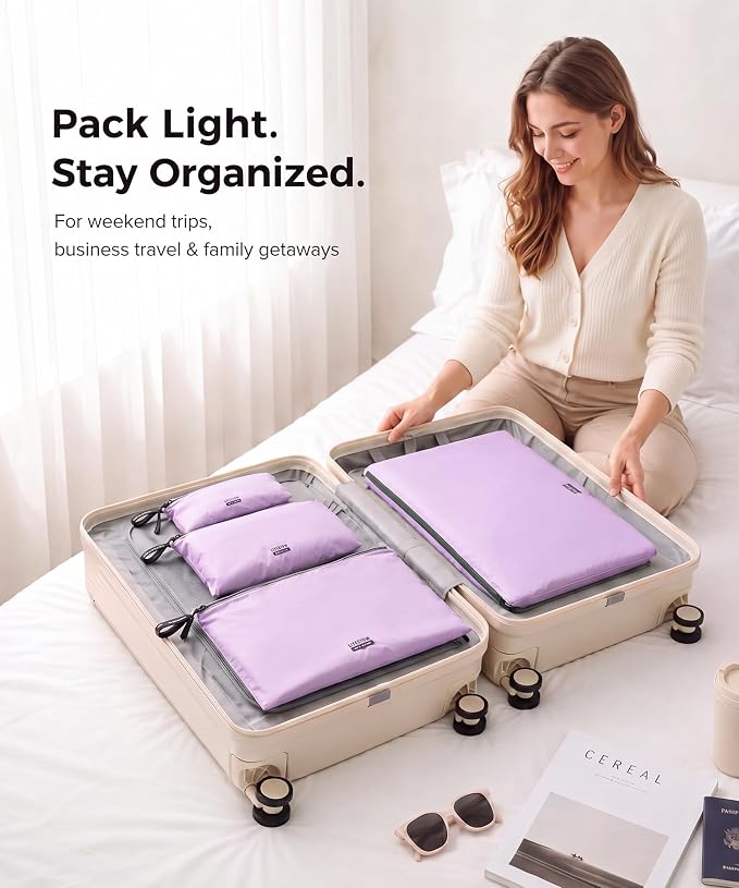 Ultralight Travel Organizer Bags, 4 Set Lightweight Zipper Pouches for Packing, Soft Packing Cubes for Carry-On Suitcase, Clothes, Underwear, Toiletries and Small Essentials, Lavender Purple - Image 6
